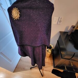 Elegant Purple Shawl with Gold Brooch
